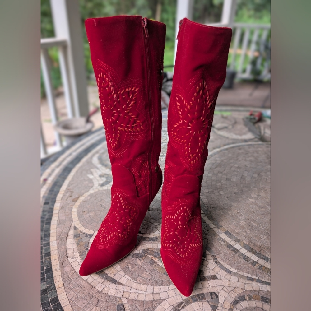 Glaze Red Faux Suede Boots like new
